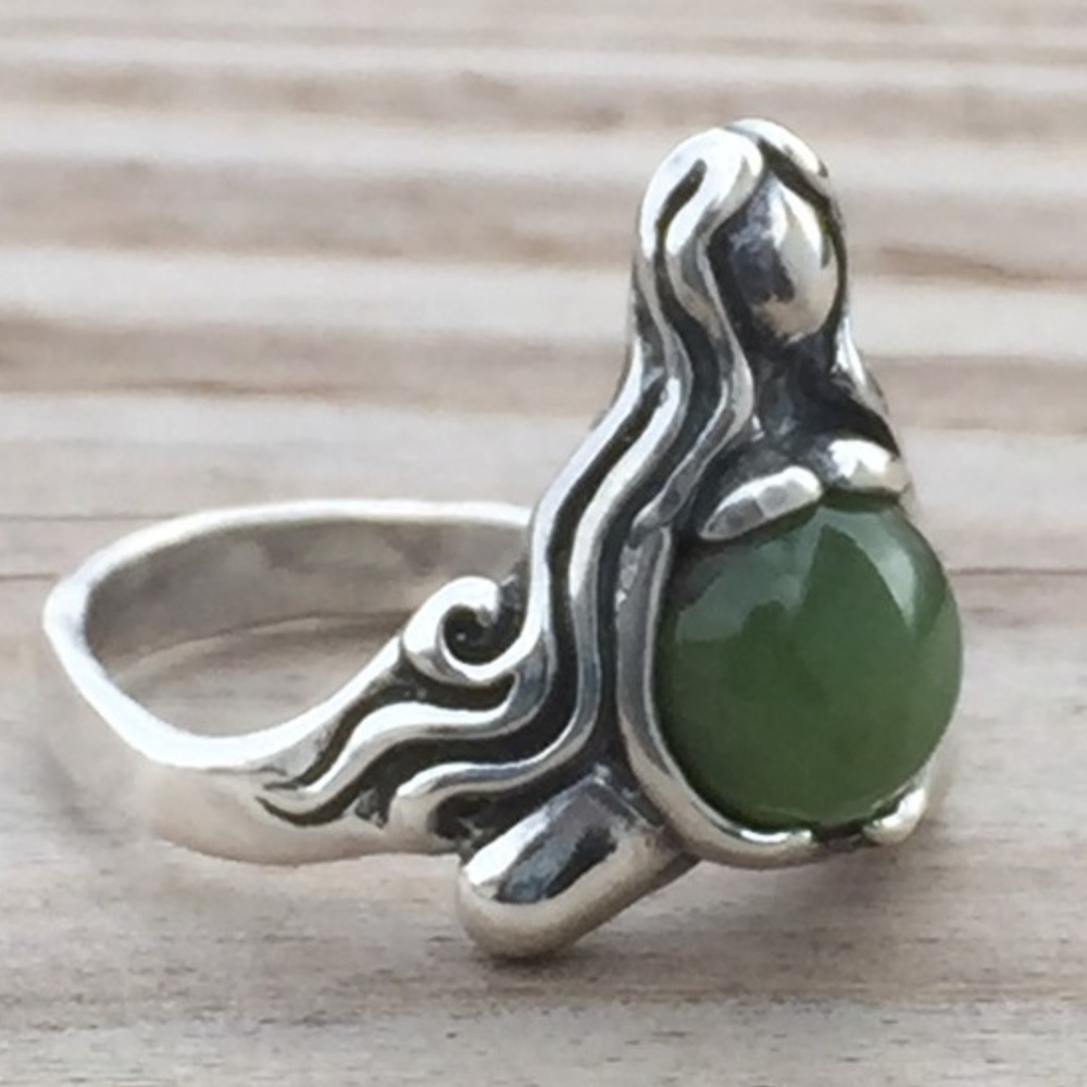 Goddess of Abundance Ring .925 Sterling Silver w/ genuine Jade gem Made in USA - Picture 7 of 8